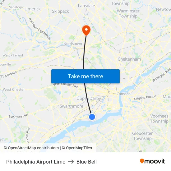 Philadelphia Airport Limo to Blue Bell map