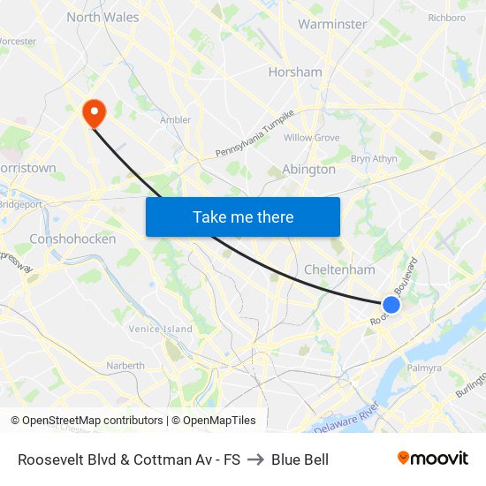 Roosevelt Blvd & Cottman Av - FS to Blue Bell map