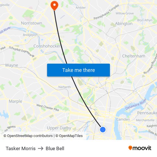 Tasker Morris to Blue Bell map
