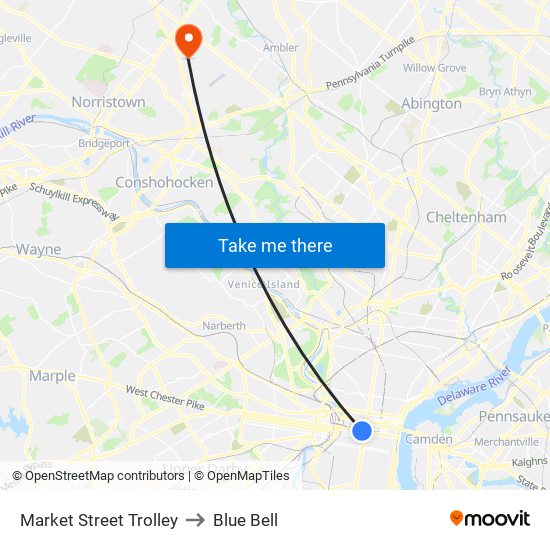 Market Street Trolley to Blue Bell map