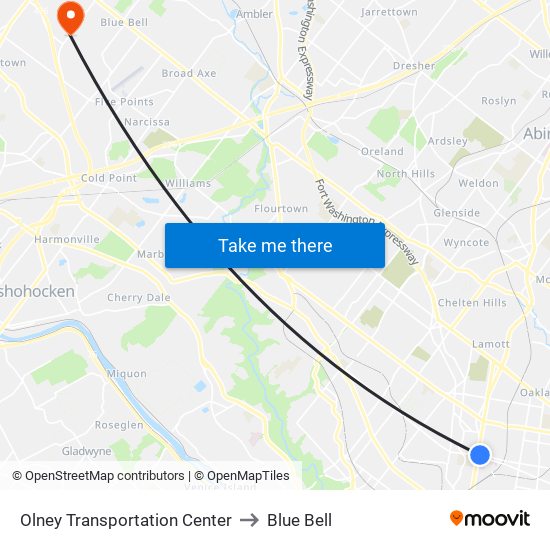 Olney Transportation Center to Blue Bell map