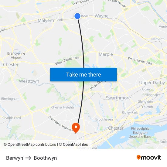 Berwyn to Boothwyn map