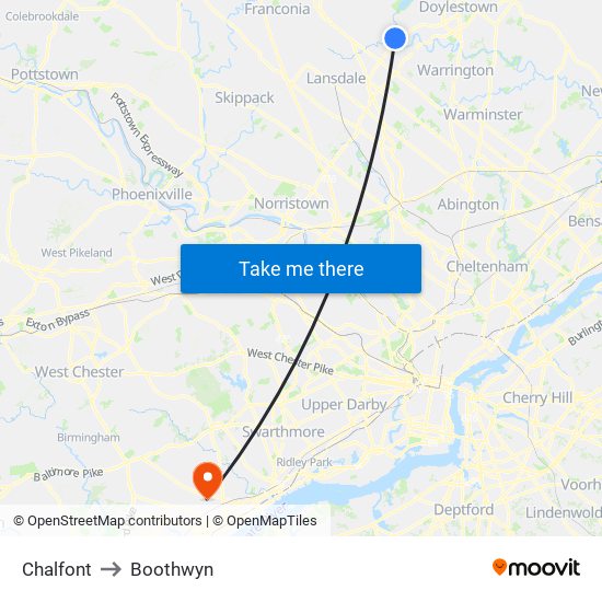 Chalfont to Boothwyn map