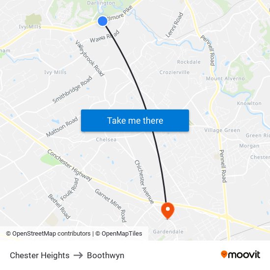 Chester Heights to Boothwyn map