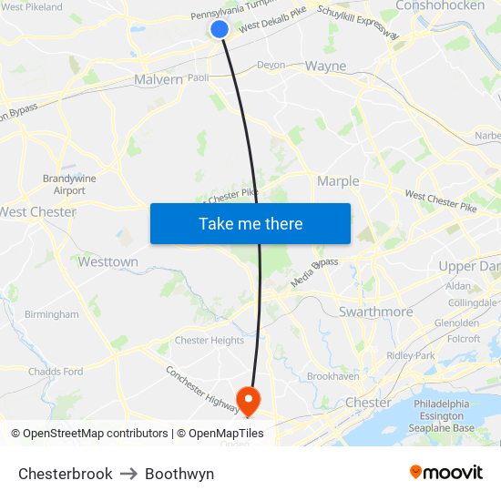 Chesterbrook to Boothwyn map