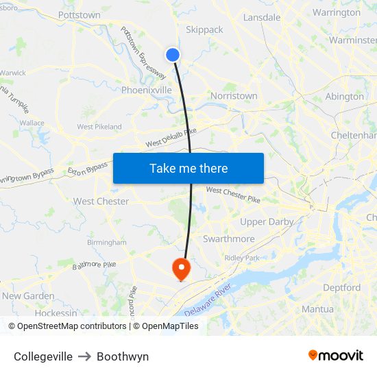 Collegeville to Boothwyn map