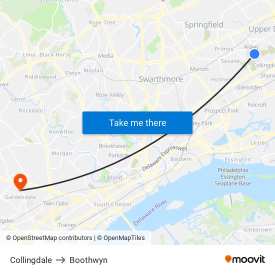 Collingdale to Boothwyn map