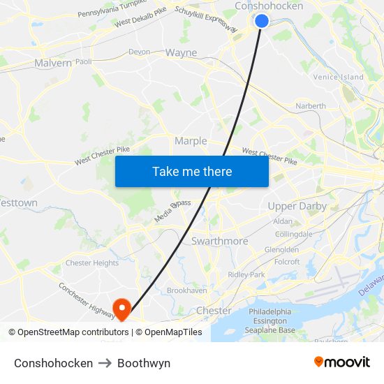 Conshohocken to Boothwyn map