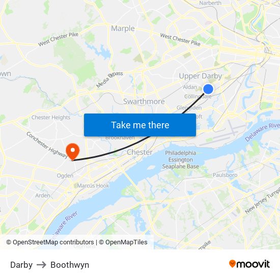 Darby to Boothwyn map