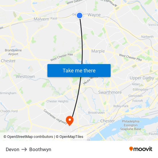 Devon to Boothwyn map