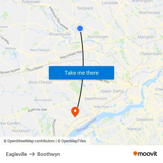 Eagleville to Boothwyn map