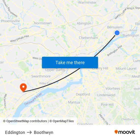 Eddington to Boothwyn map