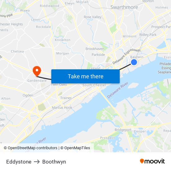 Eddystone to Boothwyn map