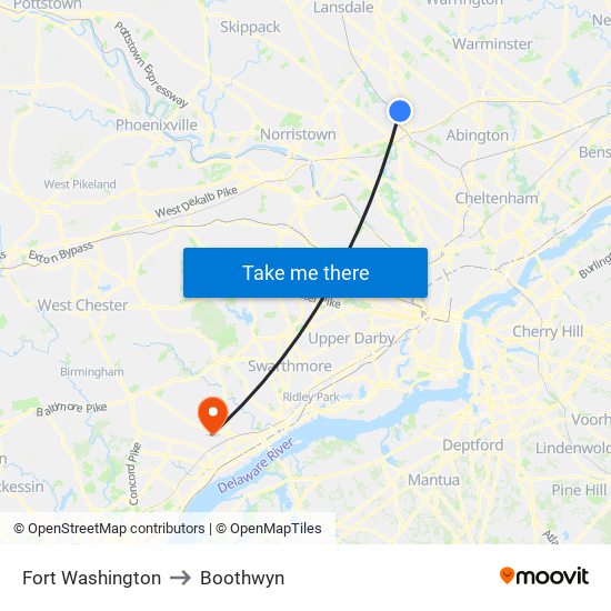 Fort Washington to Boothwyn map