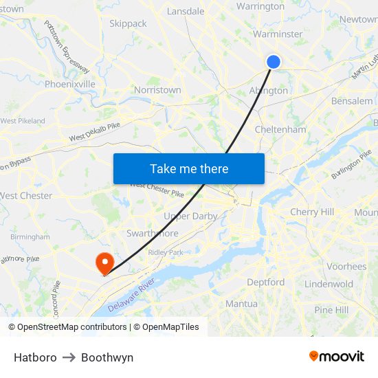 Hatboro to Boothwyn map