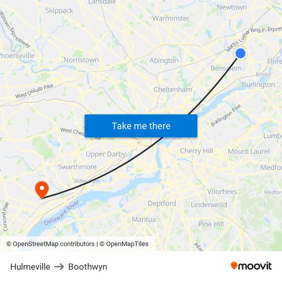 Hulmeville to Boothwyn map