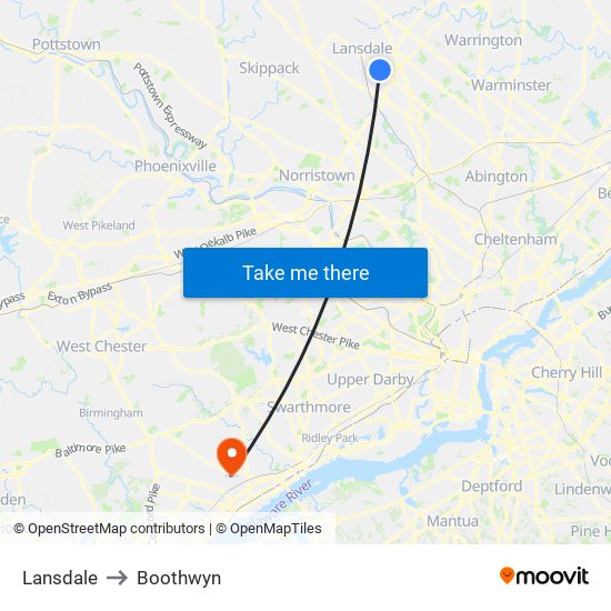 Lansdale to Boothwyn map