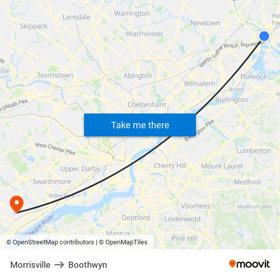 Morrisville to Boothwyn map