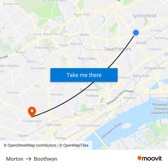 Morton to Boothwyn map