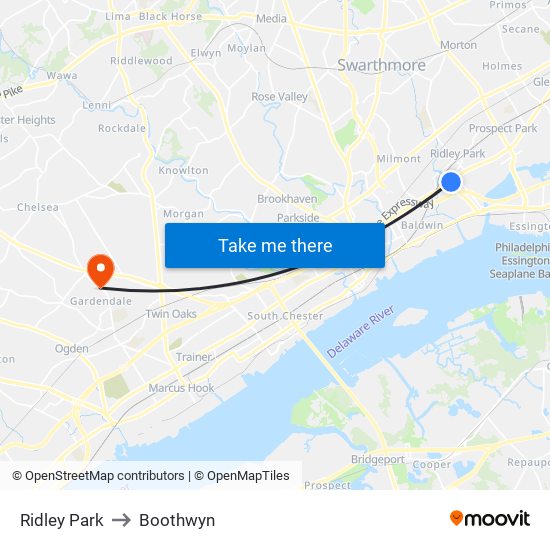 Ridley Park to Boothwyn map