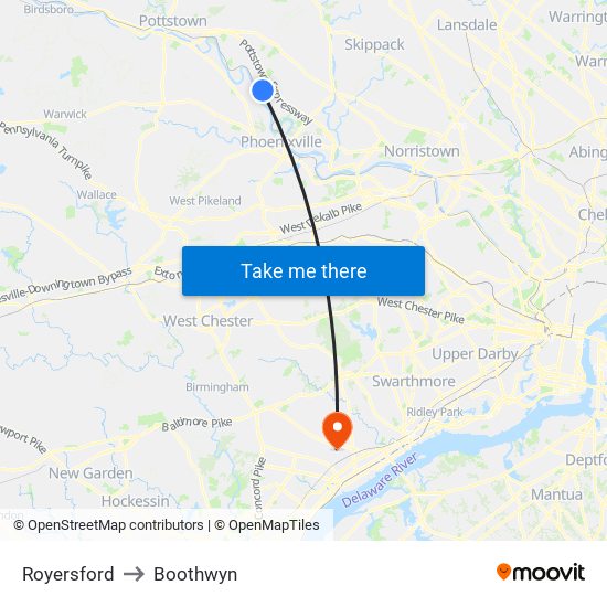 Royersford to Boothwyn map