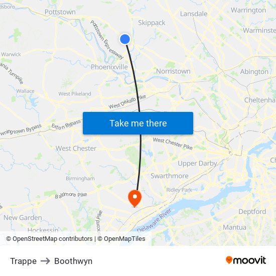 Trappe to Boothwyn map