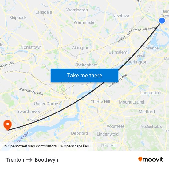 Trenton to Boothwyn map