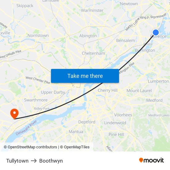 Tullytown to Boothwyn map