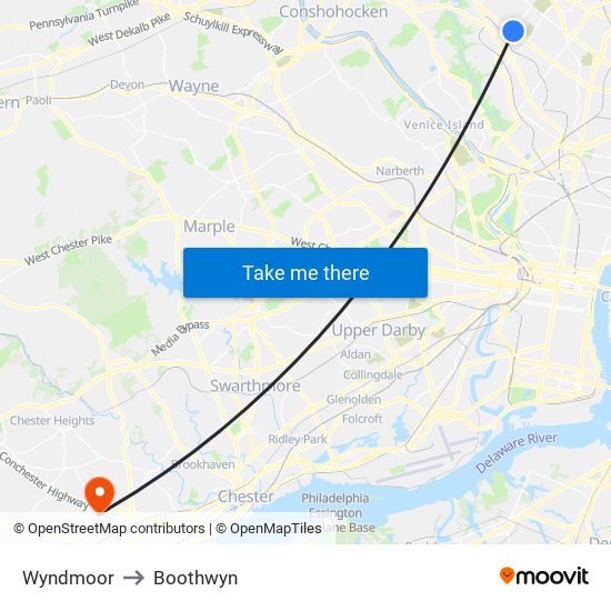 Wyndmoor to Boothwyn map