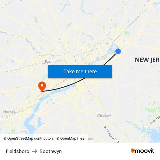 Fieldsboro to Boothwyn map