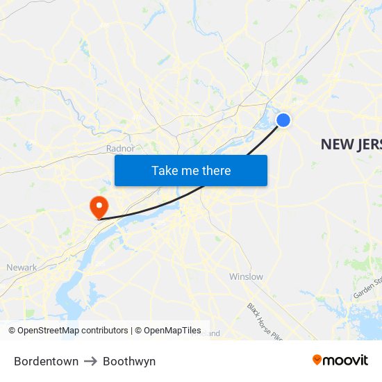Bordentown to Boothwyn map