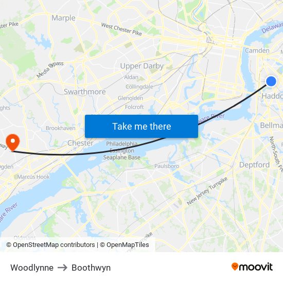 Woodlynne to Boothwyn map