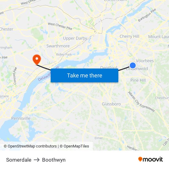 Somerdale to Boothwyn map