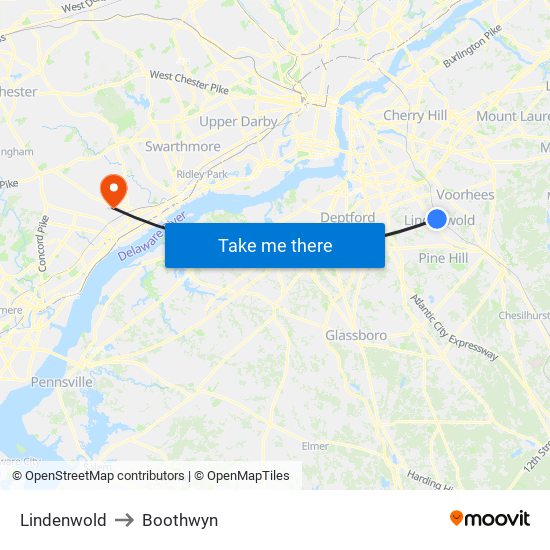 Lindenwold to Boothwyn map