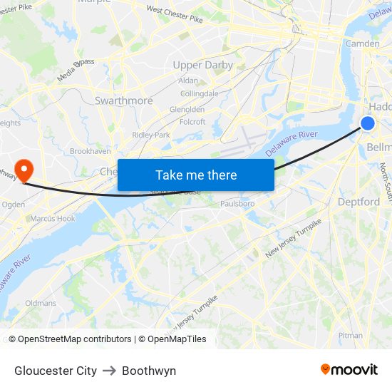 Gloucester City to Boothwyn map