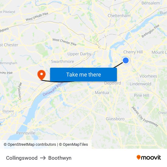 Collingswood to Boothwyn map