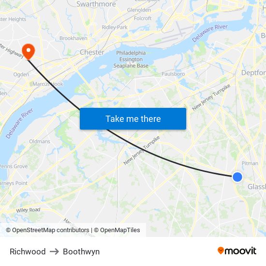 Richwood to Boothwyn map