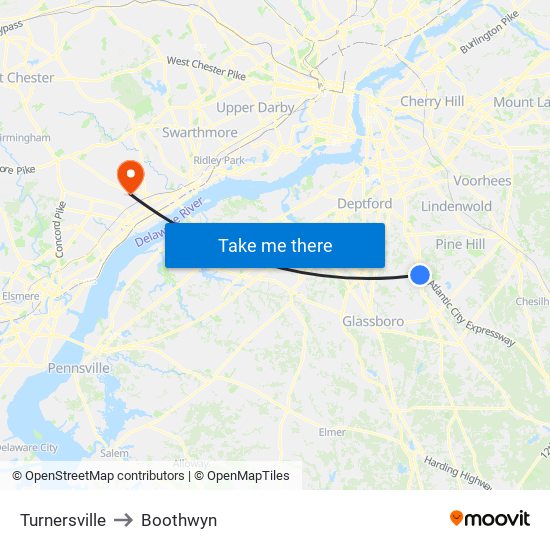 Turnersville to Boothwyn map
