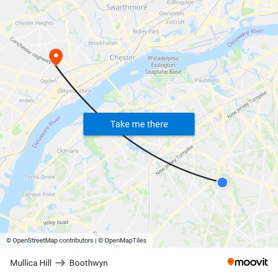 Mullica Hill to Boothwyn map