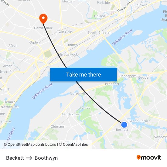 Beckett to Boothwyn map