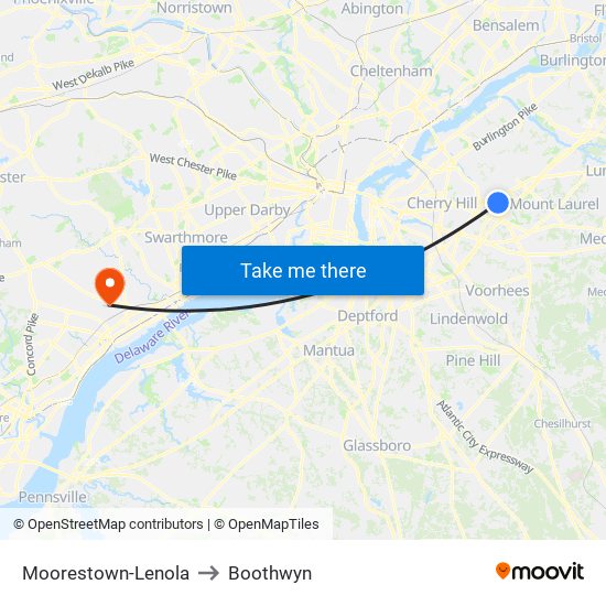 Moorestown-Lenola to Boothwyn map