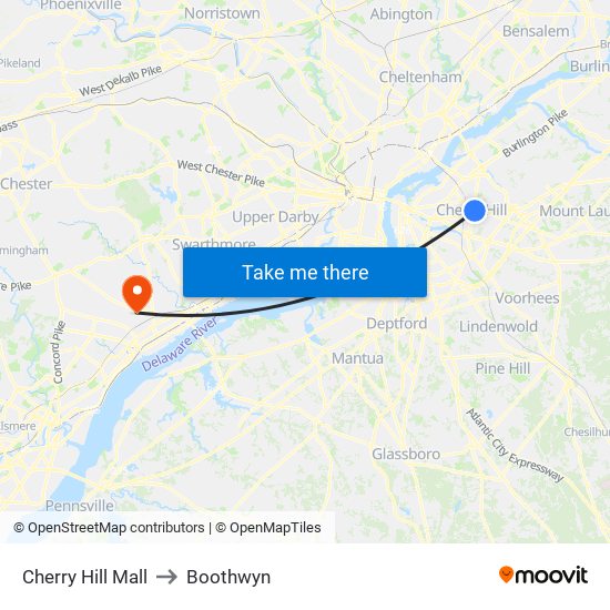 Cherry Hill Mall to Boothwyn map