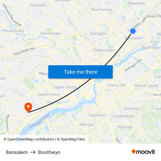 Bensalem to Boothwyn map