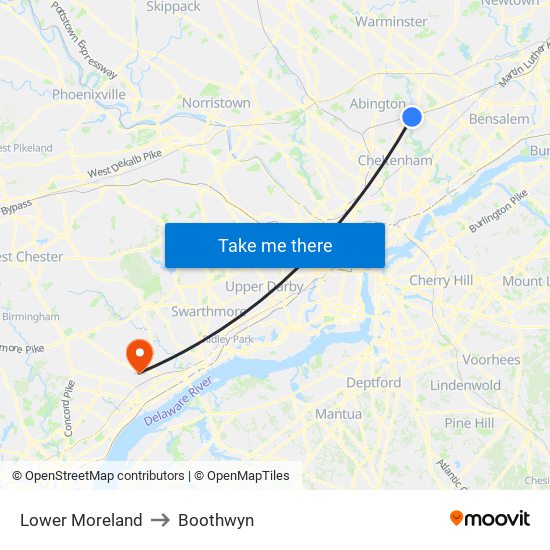 Lower Moreland to Boothwyn map