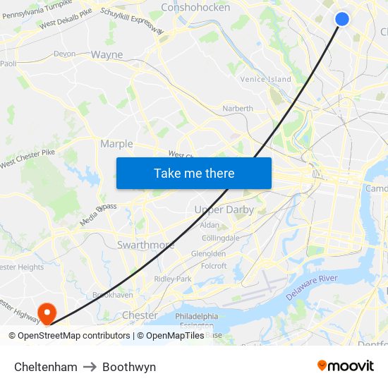 Cheltenham to Boothwyn map