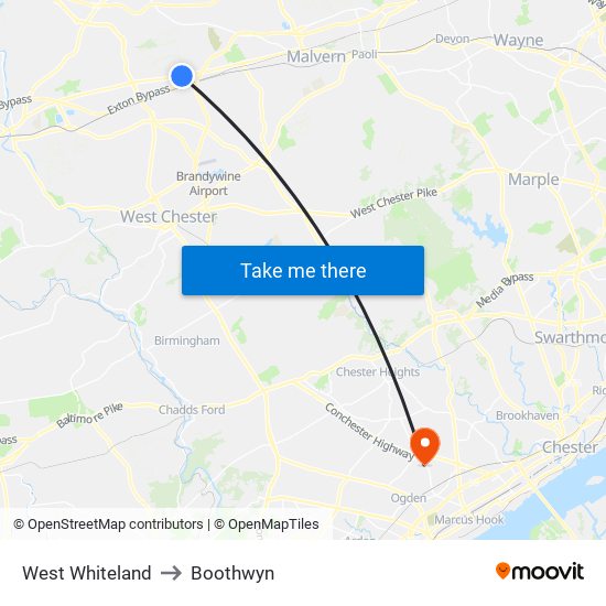 West Whiteland to Boothwyn map