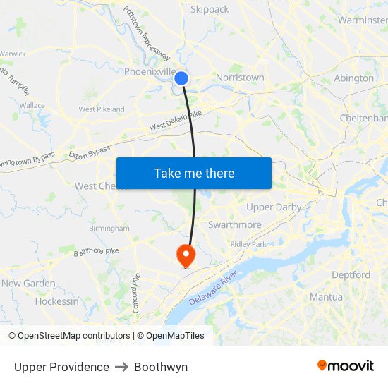 Upper Providence to Boothwyn map
