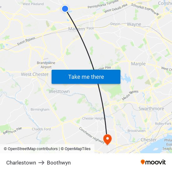 Charlestown to Boothwyn map