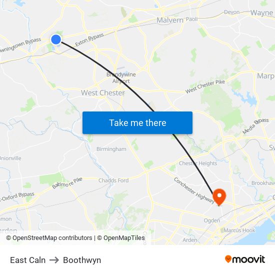 East Caln to Boothwyn map