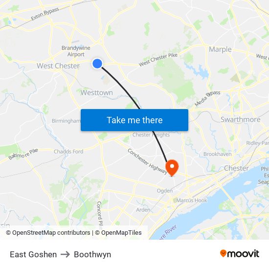 East Goshen to Boothwyn map